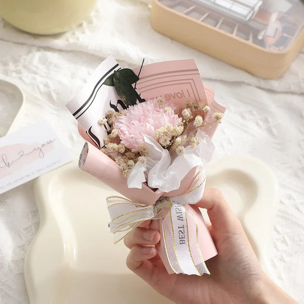 Rose Carnation Preserved Flower Mini Bouquet Soap 2024 Decor Set Supplies Saint Valentines Gift for Mothers Day Her Women