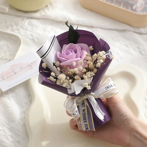Rose Carnation Preserved Flower Mini Bouquet Soap 2024 Decor Set Supplies Saint Valentines Gift for Mothers Day Her Women