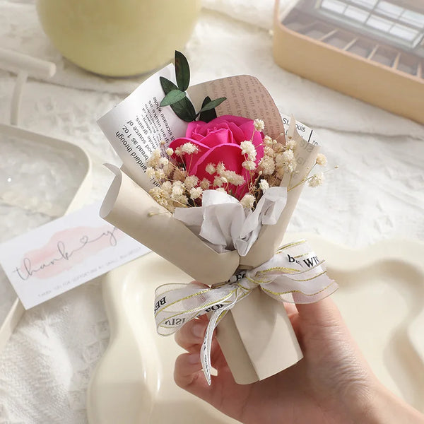 Rose Carnation Preserved Flower Mini Bouquet Soap 2024 Decor Set Supplies Saint Valentines Gift for Mothers Day Her Women