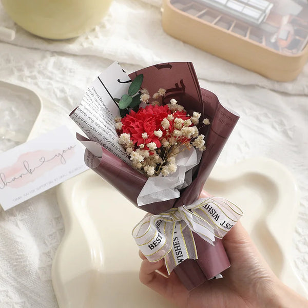 Rose Carnation Preserved Flower Mini Bouquet Soap 2024 Decor Set Supplies Saint Valentines Gift for Mothers Day Her Women