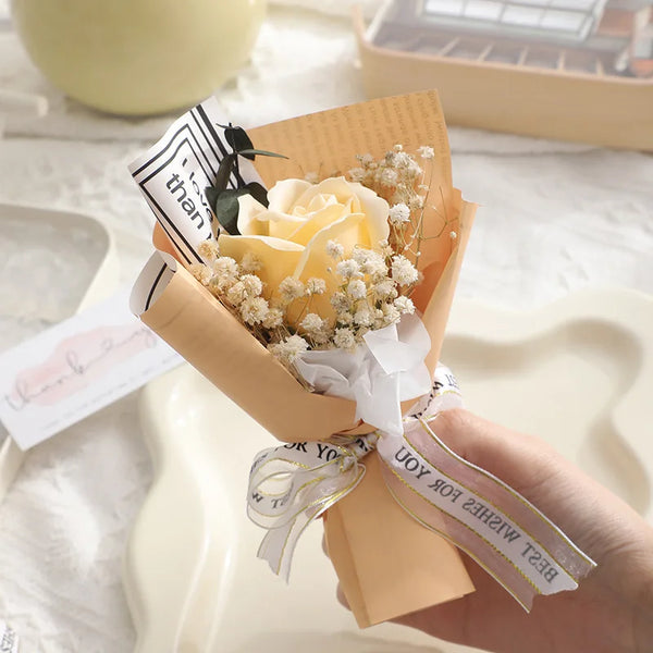 Rose Carnation Preserved Flower Mini Bouquet Soap 2024 Decor Set Supplies Saint Valentines Gift for Mothers Day Her Women