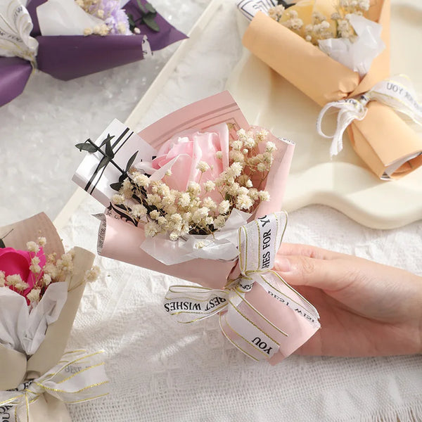 Rose Carnation Preserved Flower Mini Bouquet Soap 2024 Decor Set Supplies Saint Valentines Gift for Mothers Day Her Women