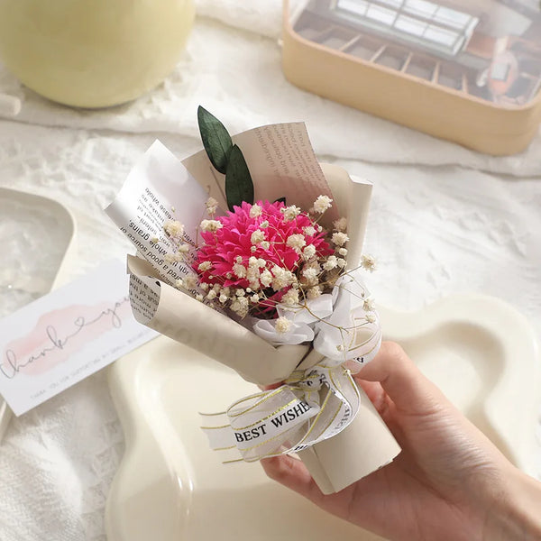 Rose Carnation Preserved Flower Mini Bouquet Soap 2024 Decor Set Supplies Saint Valentines Gift for Mothers Day Her Women