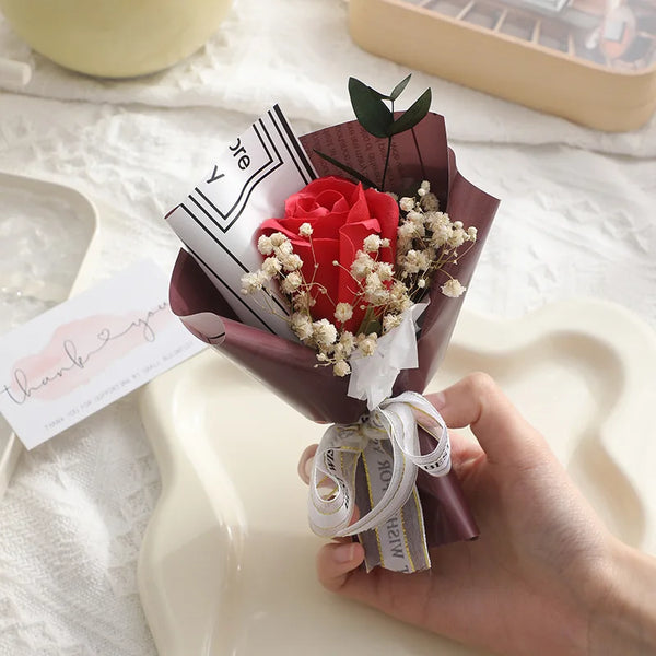 Rose Carnation Preserved Flower Mini Bouquet Soap 2024 Decor Set Supplies Saint Valentines Gift for Mothers Day Her Women