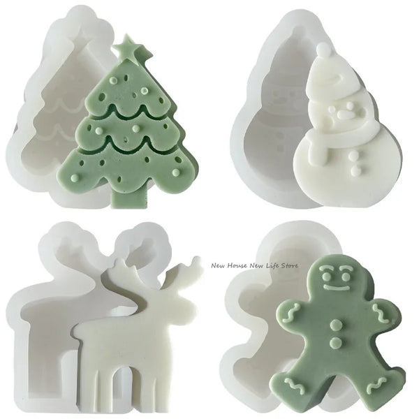 Christmas Tree Silicone Candle Mold DIY Gingerbread Man Elk Soap Resin Crystal Making Chocolate Mold Party Decor Holiday Gifts