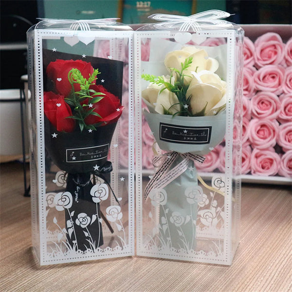 Mini Artificial Rose Bouquet, Hand Holding Soap Flower, Valentine's Day Gift, Wedding Party Decoration Products, 3 Heads