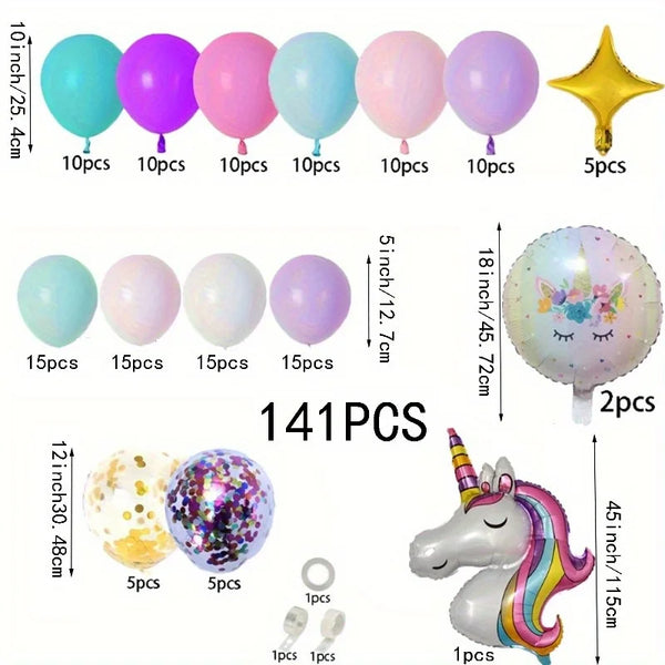 Balloon Arch Set Purple Pink Green White Balloon with Unicorn Aluminum Foil Balloon for Birthday Party Anniversary Party Wedding