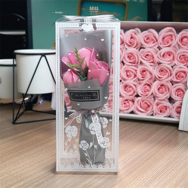 Mini Artificial Rose Bouquet, Hand Holding Soap Flower, Valentine's Day Gift, Wedding Party Decoration Products, 3 Heads