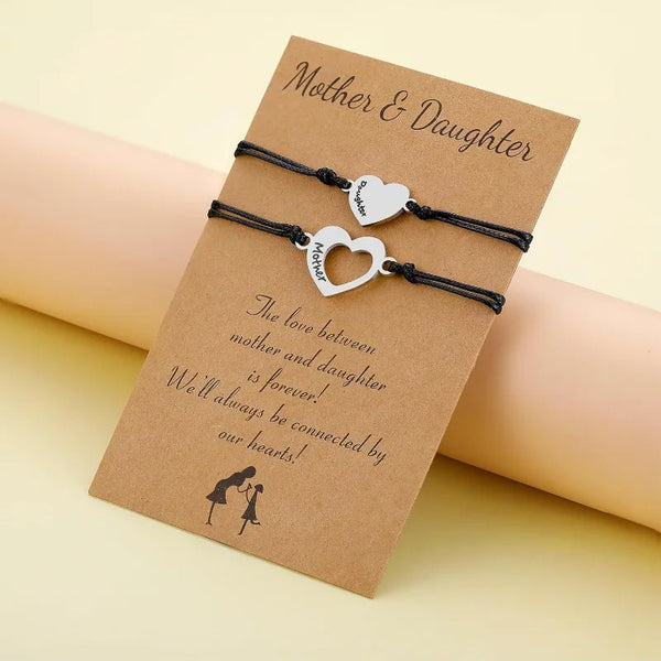 Mothers Day Gifts - Mother Daughter Matching Heart Bracelets set Jewelry Birthday Gifts for Mom Mothers Day Gift From Daughter