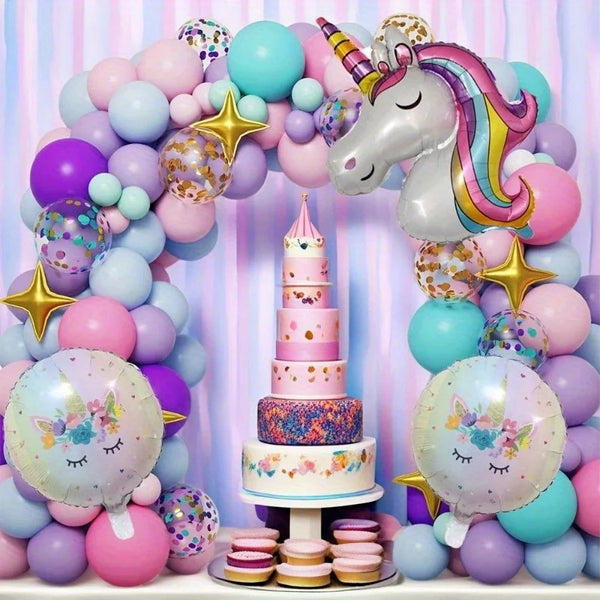 Balloon Arch Set Purple Pink Green White Balloon with Unicorn Aluminum Foil Balloon for Birthday Party Anniversary Party Wedding
