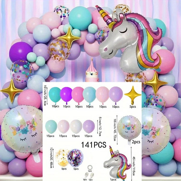 Balloon Arch Set Purple Pink Green White Balloon with Unicorn Aluminum Foil Balloon for Birthday Party Anniversary Party Wedding