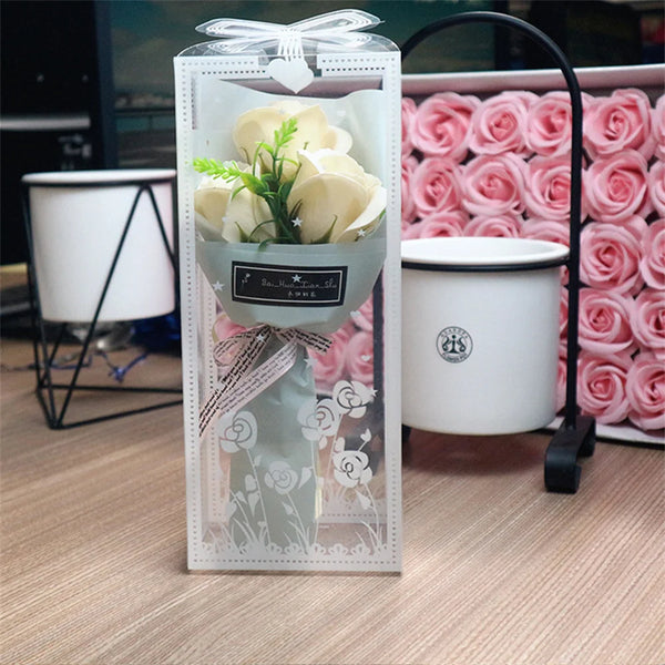Mini Artificial Rose Bouquet, Hand Holding Soap Flower, Valentine's Day Gift, Wedding Party Decoration Products, 3 Heads