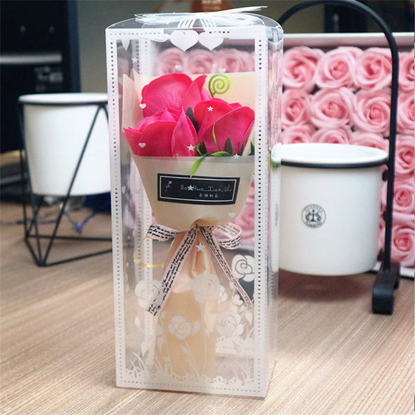 Mini Artificial Rose Bouquet, Hand Holding Soap Flower, Valentine's Day Gift, Wedding Party Decoration Products, 3 Heads