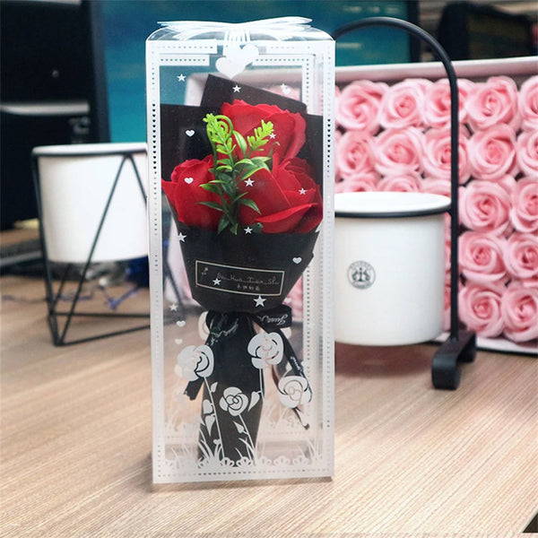 Mini Artificial Rose Bouquet, Hand Holding Soap Flower, Valentine's Day Gift, Wedding Party Decoration Products, 3 Heads