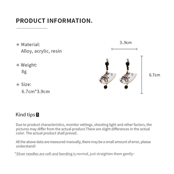 New Chinese Style Fan Bamboo Pendent Round Beaded Long Tassel Dangle Earrings for Women National Tide Premium Jewelry Gift 2024