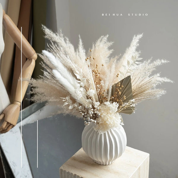 Maillard Dried/Real Flower Bouquet,Pampas Grass Bouquet High-End Home Commercial Decor, Natural Table Centerpiece for Restaurant