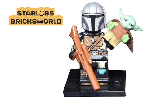 StarWars The Mandalorian Din Djarin and Baby Yoda Grogu Custom MiniFigures