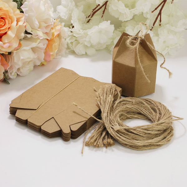 100pcs Creative Kraft Paper Candy Gift Boxes Lantern Hexagon Shape Wedding Favors Cake Gift Packaging Boxes Dragees Box Bags